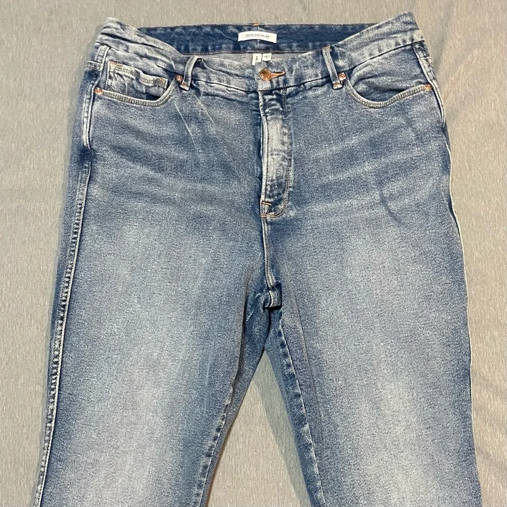 Good American Good Curve Straight Fray Hem Jeans Size 16 Medium Blue High Rise - Picture 3 of 14